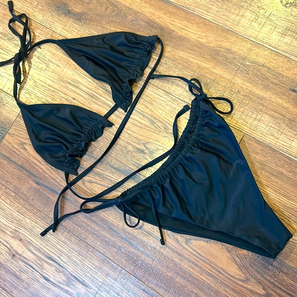 Black two-piece high cut swimsuit
